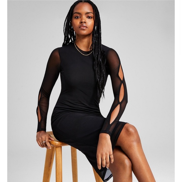 And Now This Women's Cutout-Long-Sleeve MIDI Dress - Black - Picture 1 of 4